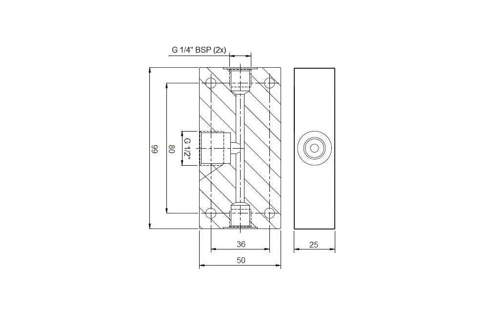 Three-Way Pressure Gauge Block, Black Galvanized Steel - EDiS