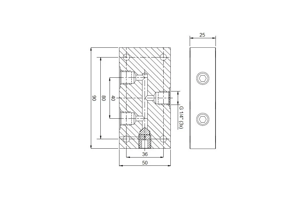 Three-Way Diverter Block, Black Galvanized Steel - EDiS