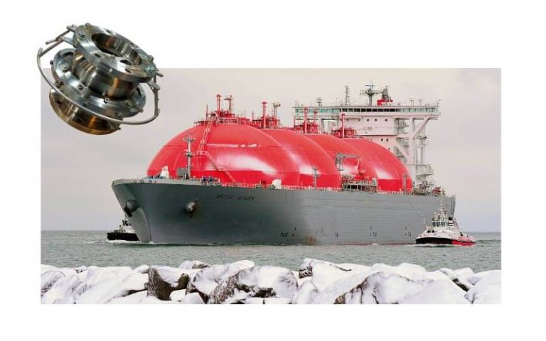 European Distributors of Industrial Supplies Boat with Red Tanks of Liquefied Natural Gas